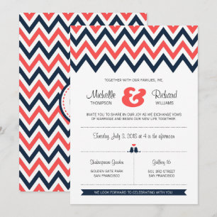 Moderne Hochzeiten von Navy & Coral Zickzack & Lov Einladung