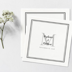 Moderne Hochzeitnamen und Datum Monogramm Schwarz Serviette