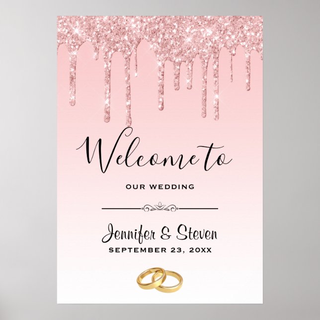 Moderne hochzeitrosa Glitzer-Tropfen Willkommen Poster (Vorne)