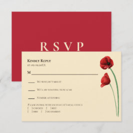 Moderne Hochzeits-Einladungskarte mit rotem Mohn,  RSVP Karte