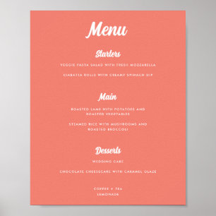 Moderne Hochzeits-Menükarte in rosa Korallenschrif Poster