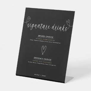 Moderne Hochzeits-Signatur-Drinks Schwarz Weiß Sockelschild