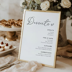 Moderne Hochzeitsdesserts-Menükarte mit Herz Poster