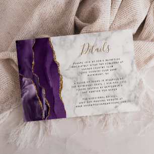 Moderne Hochzeitsdetails aus lila Goldachat-Marmor Begleitkarte