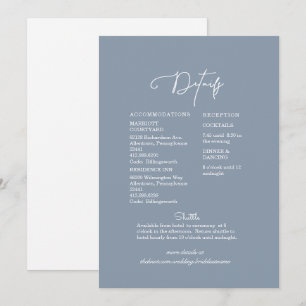 Moderne Hochzeitsdetails in Blau und Weiß Einladung