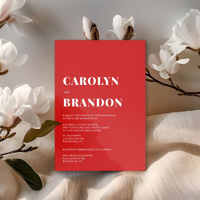 Moderne Hochzeitseinladung Einladung (Red and white modern simple wedding invitation)