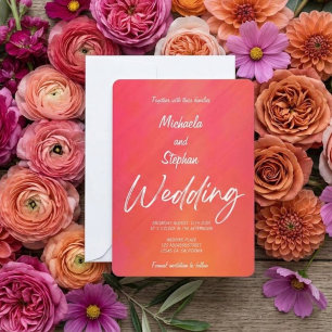 Moderne Hochzeitseinladung im rosanen und orangen Einladung