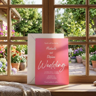 Moderne Hochzeitseinladung im rosanen und orangen  Einladung