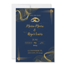 Moderne Hochzeitseinladung in Blau und Gold