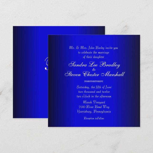 Moderne Hochzeitseinladung in Blau und Schwarz Einladung (Vorne/Hinten)