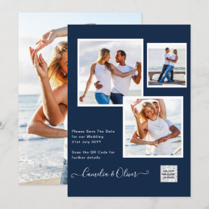 Moderne Hochzeitseinladung PHOTO QR CODE RSVP Blau Einladung
