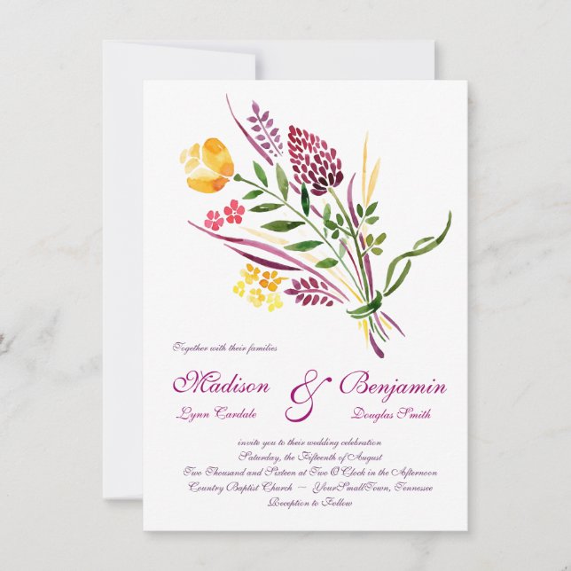 Moderne Hochzeitseinladungen mit Blumenwasser Einladung (Vorderseite)
