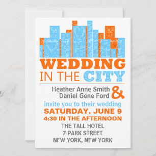 Moderne Hochzeitseinladungen Orange und Blau Einladung