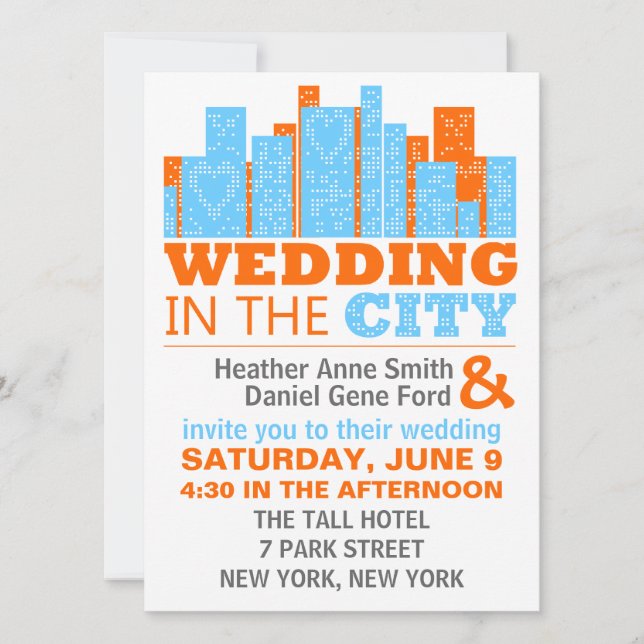 Moderne Hochzeitseinladungen Orange und Blau Einladung (Vorderseite)