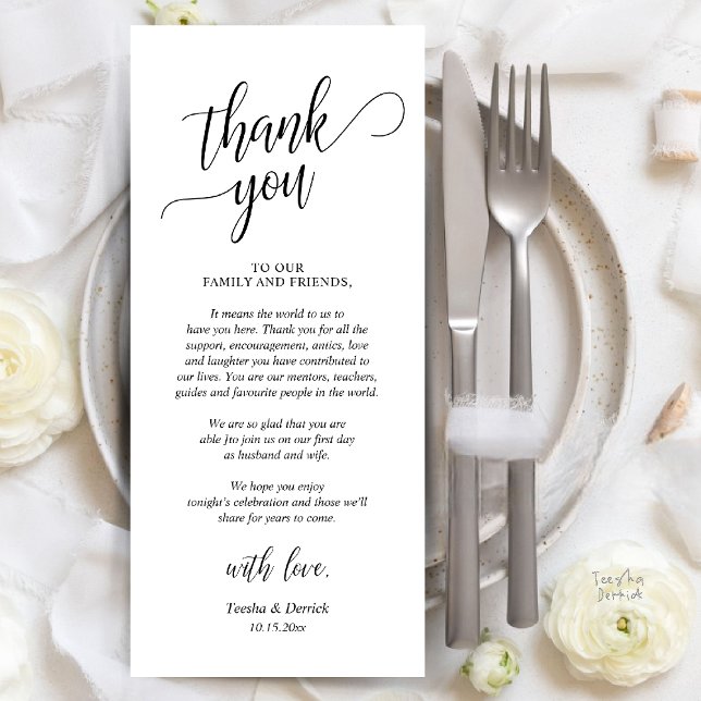 Moderne Hochzeitsempfehlung dank Karte (Modern Classy Wedding Dinner Thank You Card Reception brunch lunch in Black White)