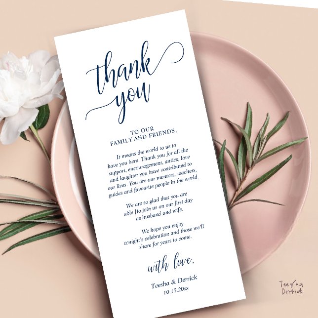 Moderne Hochzeitsempfehlung dank Karte (Modern Classy Wedding Dinner Thank You Card Reception brunch lunch in Navy Blue)