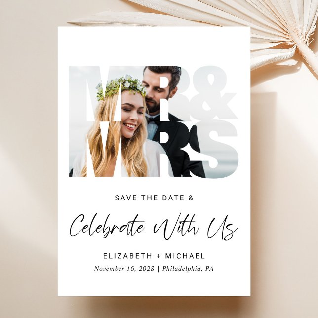 Moderne Hochzeitsempfehlung für Foto Save The Date (A chic Save The Date photo announcement for a post-wedding reception to celebrate your marriage)