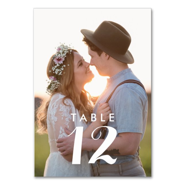 Moderne Hochzeitsempfehlung für Foto Tischnummer (Vorderseite)