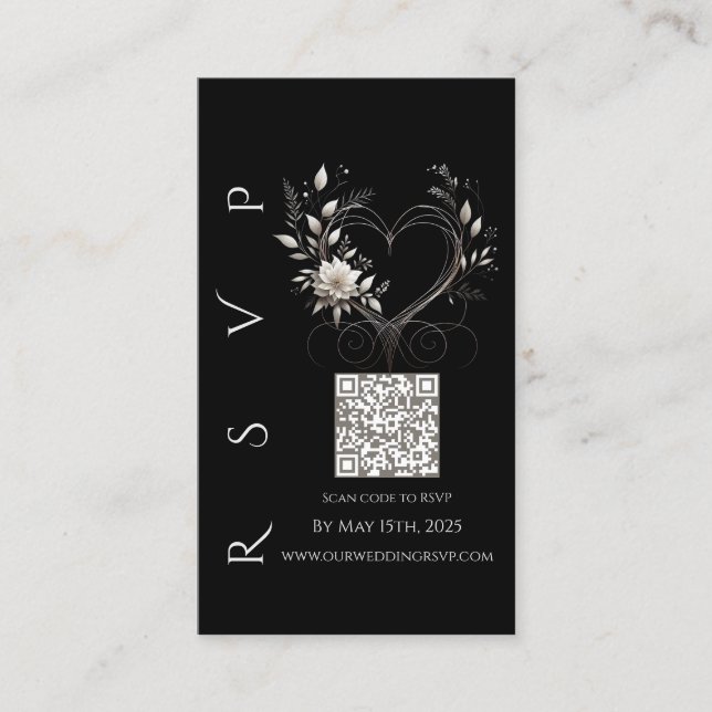 Moderne Hochzeitserie RSVP QR-Code-White-Blume Visitenkarte (Vorderseite)