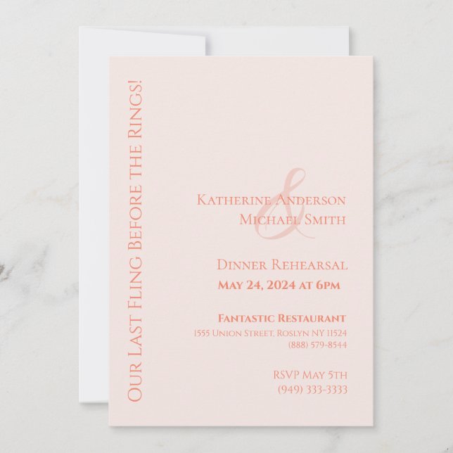 Moderne Hochzeitsessen Probe-Rose Einladung (Vorderseite)