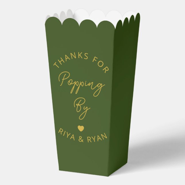 Moderne Hochzeitsfeier Grün und Gold Popcorn Geschenkschachtel (Vorderseite)