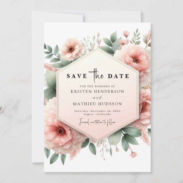 Moderne Hochzeitsfeier in Aquarellfarbe Rosa Save The Date (Vorderseite)