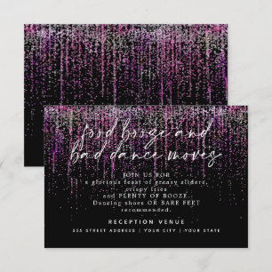Moderne Hochzeitsfeier Magenta Glitter Einladung