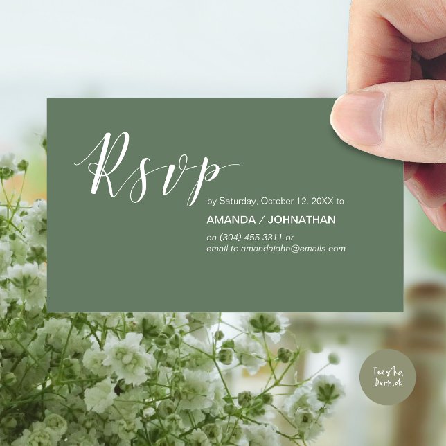 Moderne Hochzeitsfeier UAWG in Forest Sage Green Begleitkarte (Modern Wedding RSVP Invitation Card, Online reply, Email or phone, in forest sage green)