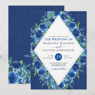 Moderne Hochzeitsfeier unter blauem Flor Einladung