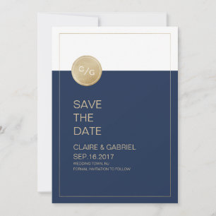 Moderne Hochzeitsfeiern in Marineblau sparen das D Save The Date