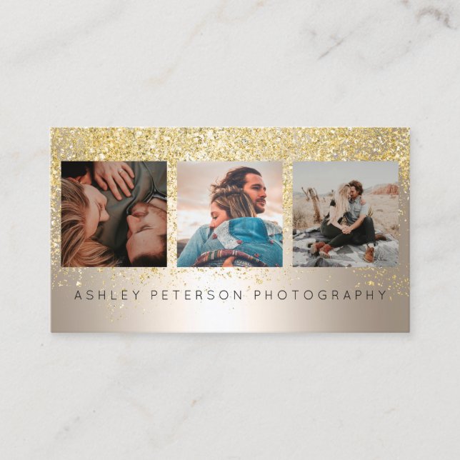 Moderne Hochzeitsfotografie Gold Glitzer Folie Visitenkarte (Vorderseite)