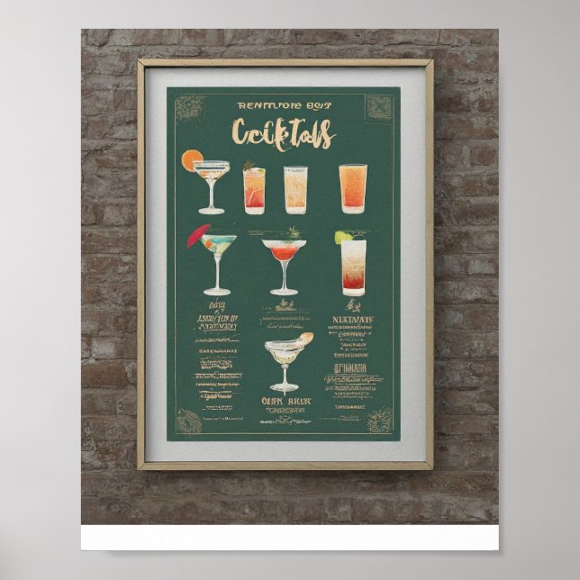 Moderne Hochzeitsgetränk Menü Cocktails Abbildung Poster (Vorne)