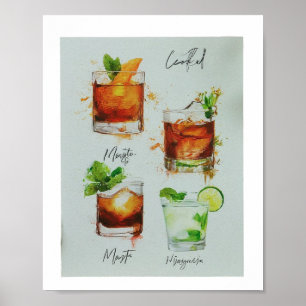 Moderne Hochzeitsgetränke Menü Cocktails Abbildung Poster