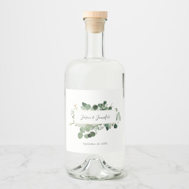 Moderne Hochzeitsgrün - individuelle Paarbezeichnu Alkoholflaschenetikett (Vorderseite)