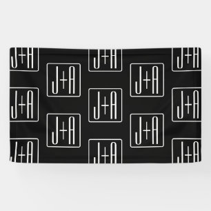 Moderne Hochzeitsinitialen Muster   Schwarz & Weiß Banner