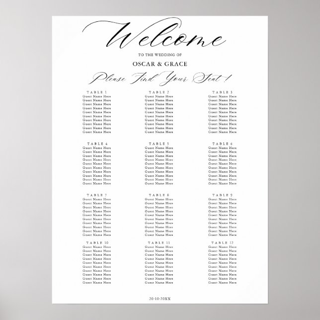 Moderne Hochzeitskalligrafie - Begrüßungssitzkarte Poster (Vorne)
