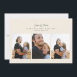 moderne Hochzeitskalligrafie mit 4 Fotos Save The Date<br><div class="desc">modern 4 Foto Skript kalligraphische Hochzeit Speichern Sie das Datum. Diese elegante Karte enthält eine Foto-Collage von 3 Fotos auf der Vorderseite und 1 auf der Rückseite mit benutzerdefiniertem Text und Hintergrund.collage</div>