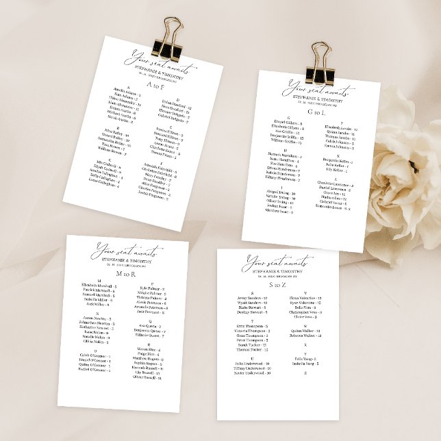 Moderne Hochzeitskarte (Convenient and organized wedding seating chart with alphabetical name arrangement.)