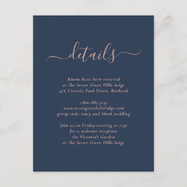 Moderne Hochzeitskarte für Navy Blue und Blush Begleitkarte