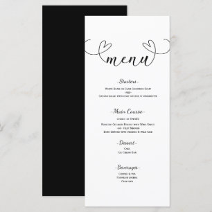 Moderne Hochzeitskarte Schwarz-Weiß Minimal Menü Menükarte