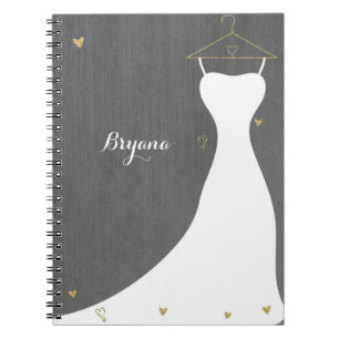 Moderne Hochzeitskleid & Goldene Herzen Brautparty Notizblock