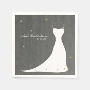 Moderne Hochzeitskleid & Goldene Herzen Brautparty Serviette