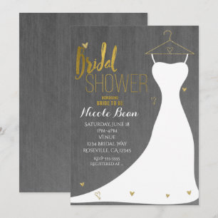 Moderne Hochzeitskleid & Goldene Herzen Junggesell Einladung