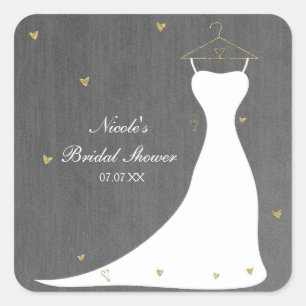 Moderne Hochzeitskleid & Goldene Herzen Junggesell Quadratischer Aufkleber