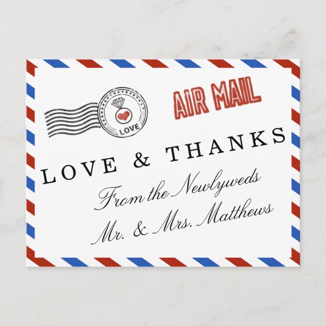 Moderne Hochzeitskollektion für Luftpost Postkarte (Vorderseite)