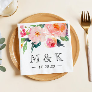 Moderne Hochzeitskunst mit Aquarellblumen Serviette