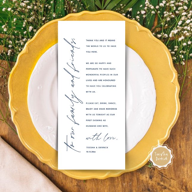Moderne Hochzeitsmahlzeiten dank Karte (Modern Wedding Dinner Place Setting Thank You Card in Classy Navy Blue)