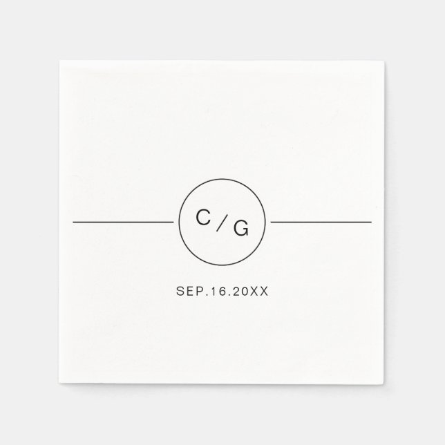 Moderne Hochzeitsmonogramm in Schwarz-Weiß-Technik Serviette (Vorderseite)