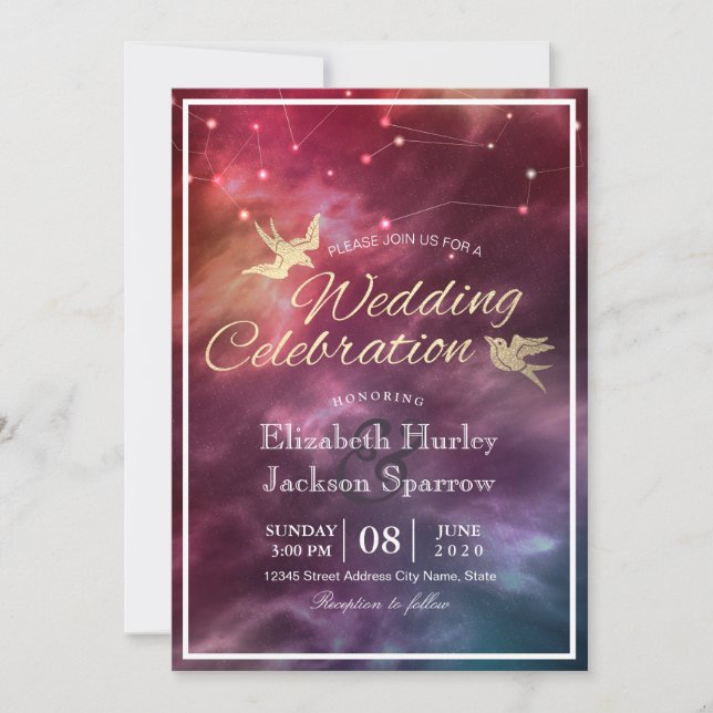 Moderne Hochzeitsnacht-Sternengalaxie-Konstellatio Einladung (Vorderseite)