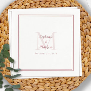 Moderne Hochzeitsnamen Datum Monogramm Staubig Ros Serviette